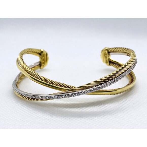David Yurman 18K 750 Crossover Diamond Cuff Bracelet 7.5" - Picture 2 of 16